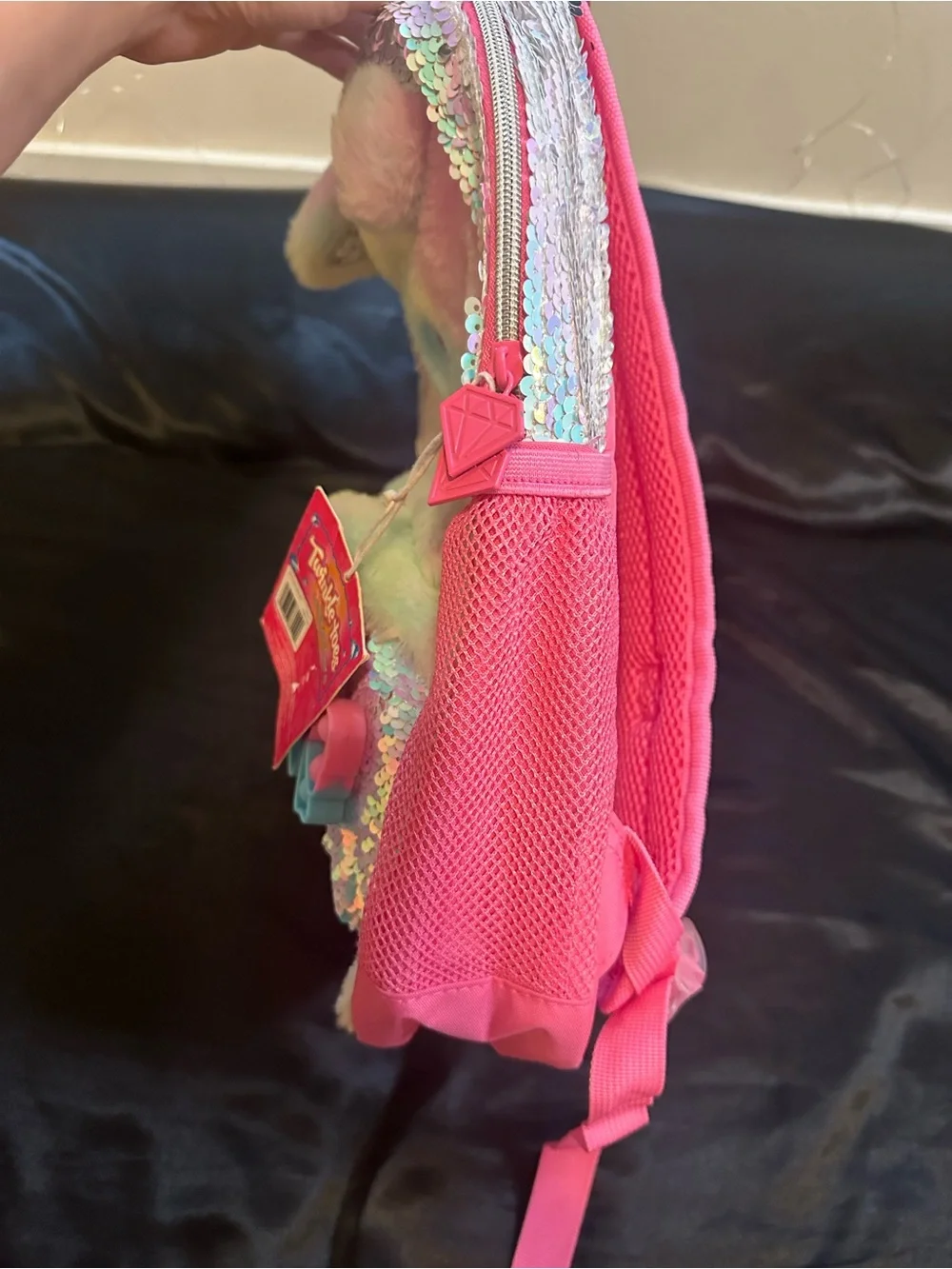 Skechers Rainbow Plush Sequin Kids Backpack with Pink Trim